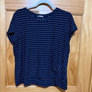 Jane and Delancey Navy and White Cropped, Striped Short Sleeve Tee Shirt Size XL